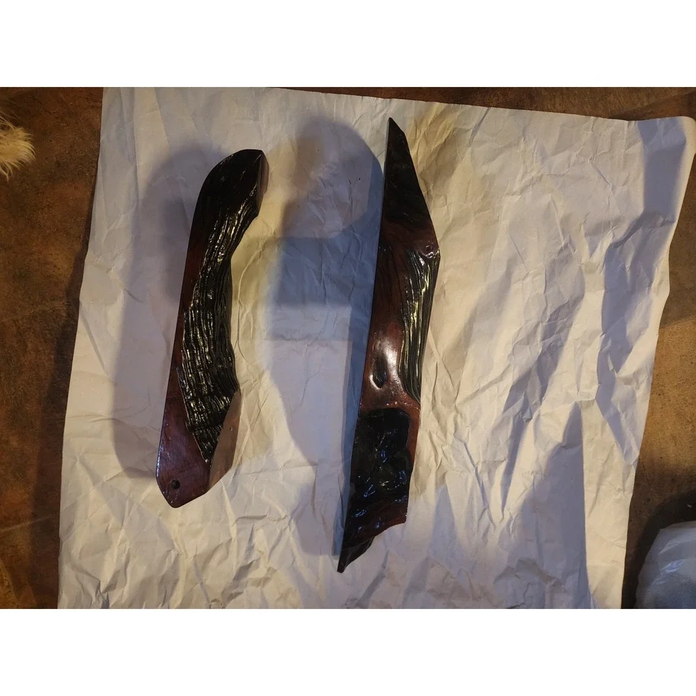 Vintage Set Of 2 Live Edge Red Wood Wall Mounted Floating Mantel Shelves Burl